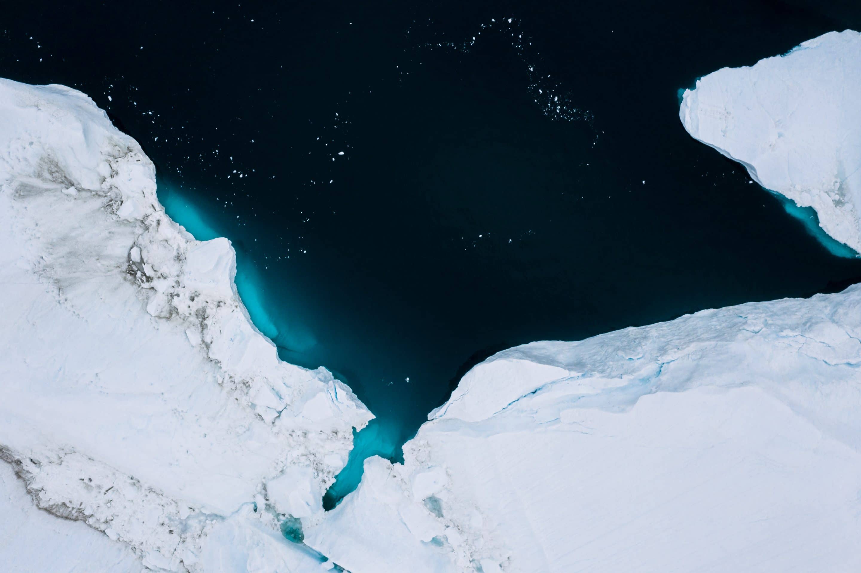 Fine Art photographer Michael Schauer captures the endlessly complex landscape of abstract shapes and forms of icebergs in the Atlantic ocean at the west Greenland coast from above with a drone