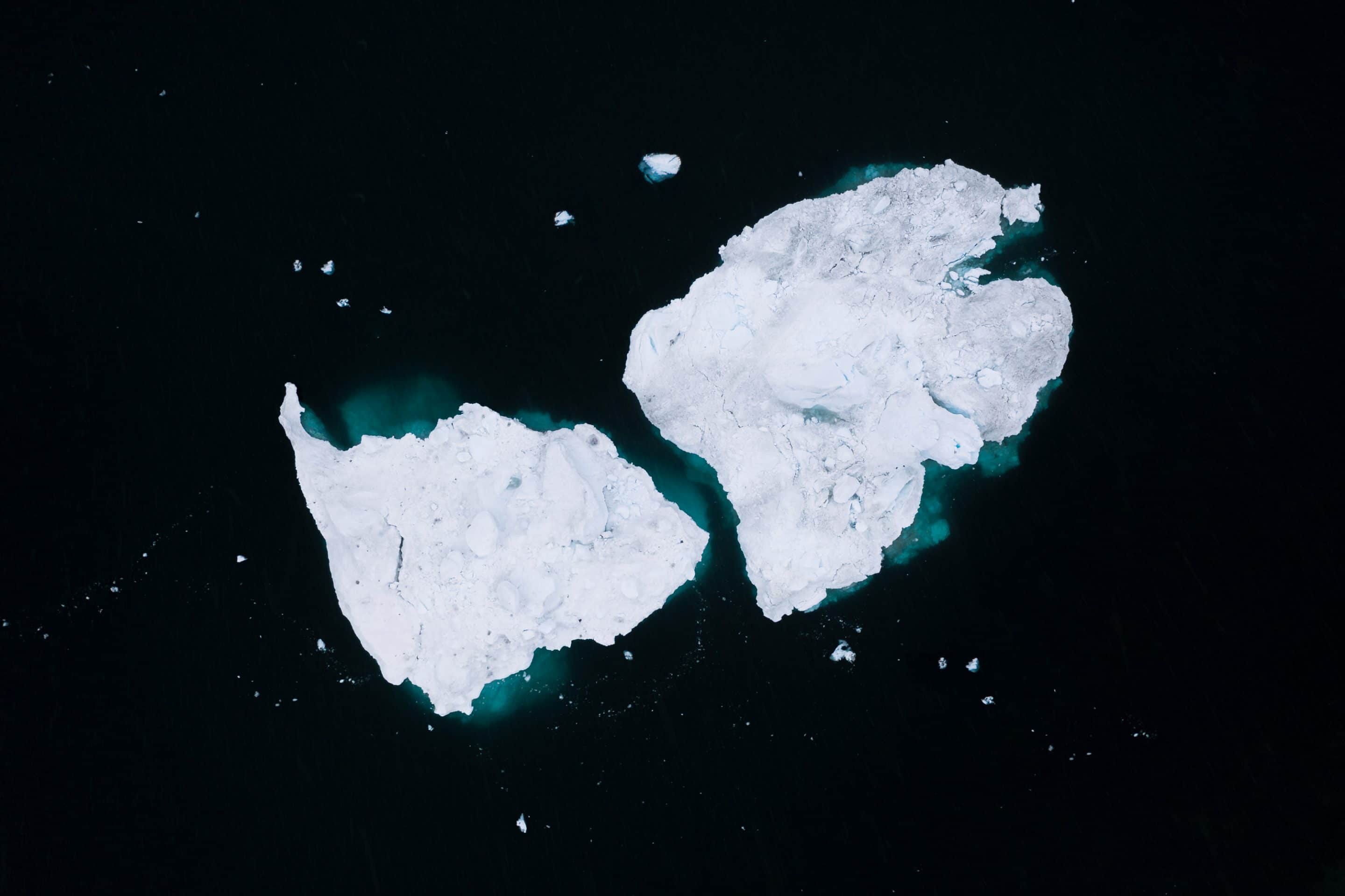 Fine Art photographer Michael Schauer captures the endlessly complex landscape of abstract shapes and forms of icebergs in the Atlantic ocean at the west Greenland coast from above with a drone